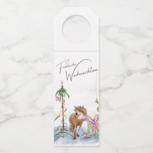 Flaschen Anhänger, Weihnachtsbild mit Pony Bottle Tag