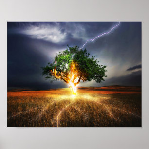 flash-845848 FANTASY LIGHTNING STRIKE TREE BACKGRO Poster