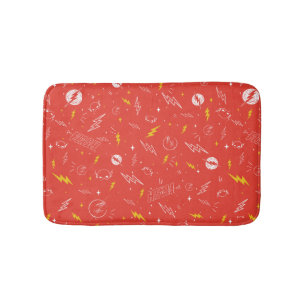 Flash Lightning Icon and Doodle Pattern Bath Mat