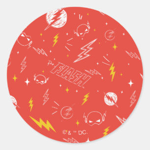 Flash Lightning Icon and Doodle Pattern Classic Round Sticker
