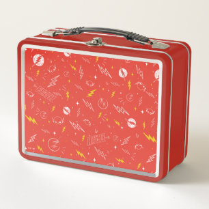 Flash Lightning Icon and Doodle Pattern Metal Lunch Box