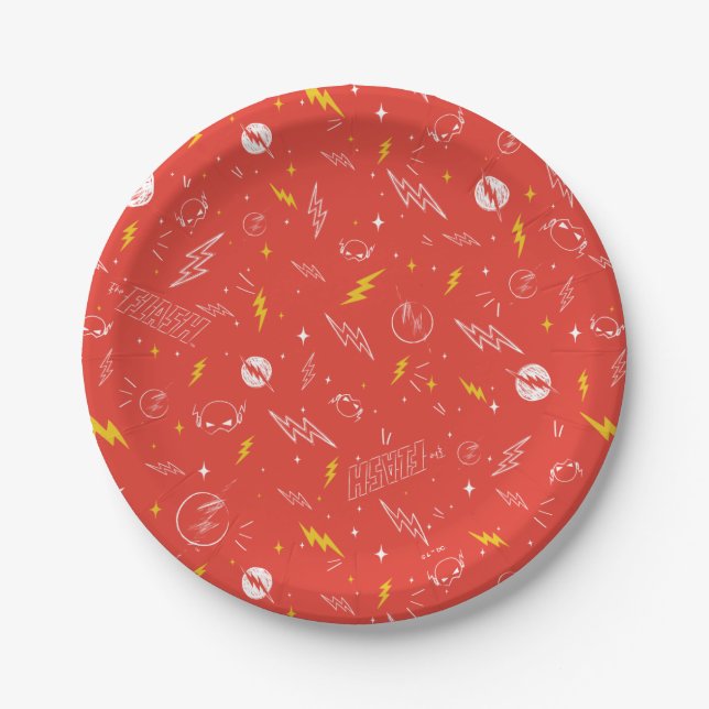 Flash Lightning Icon and Doodle Pattern Paper Plate (Front)