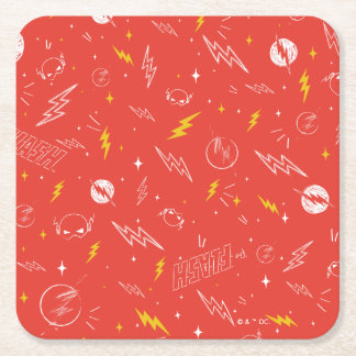 Flash Lightning Icon and Doodle Pattern Square Paper Coaster