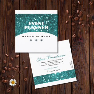 Flashy Black and Teal Sparkling Glitter Glamourous Square Business Card