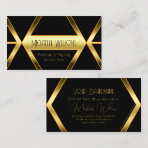 Flashy Black Geometric and Shimmery Golden Elegant Business Card