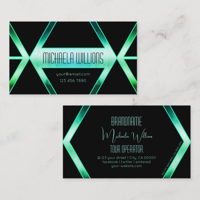 Flashy Black Shimmery Teal Patterned Eye Catcher Business Card (Front/Back)