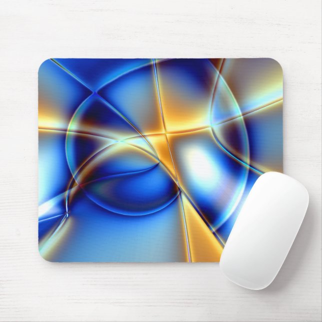 Flashy blue and yellow and snail-like lines throw  mouse pad (With Mouse)