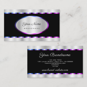 Flashy Blue Purple Frame with Black and Silver Business Card