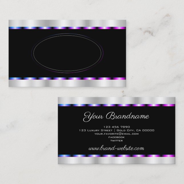 Flashy Blue Purple Frame with Black and Silver Business Card (Front/Back)