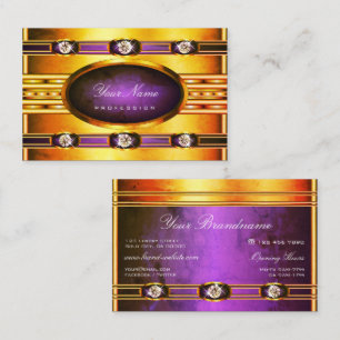Flashy Bright Golden with Purple Marble Patterns  Business Card