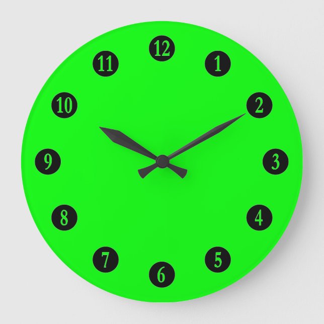 Flashy Bright Neon Green Accent Colour Large Clock (Front)