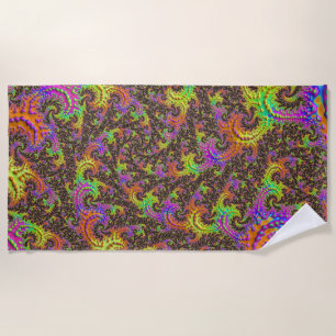 Flashy Colourful Spiral Abstract Digital Fractal Beach Towel