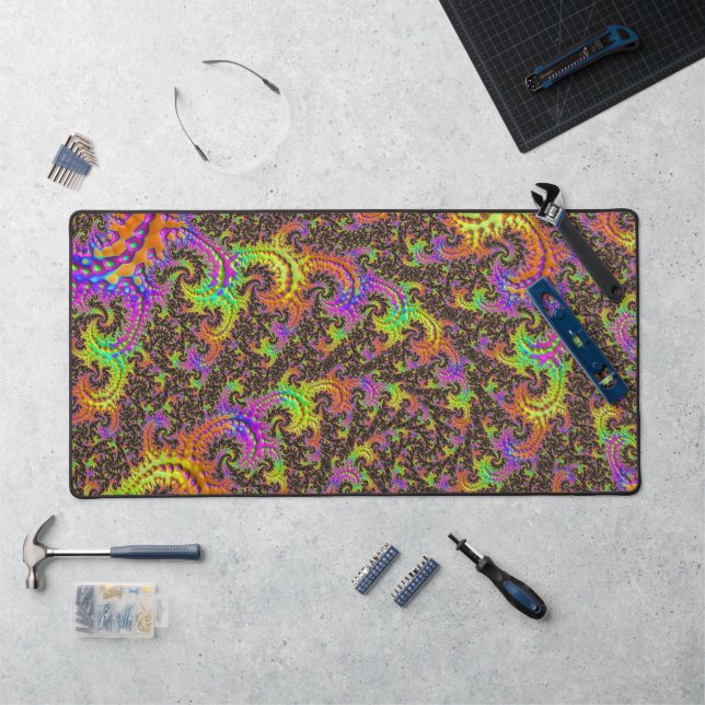 Flashy Colourful Spiral Abstract Digital Fractal Desk Mat (Workstation)