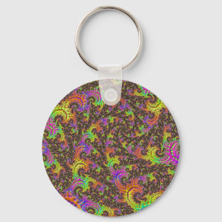 Flashy Colourful Spiral Abstract Digital Fractal Key Ring