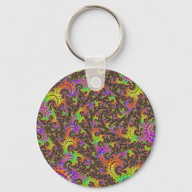 Flashy Colourful Spiral Abstract Digital Fractal Key Ring (Front)