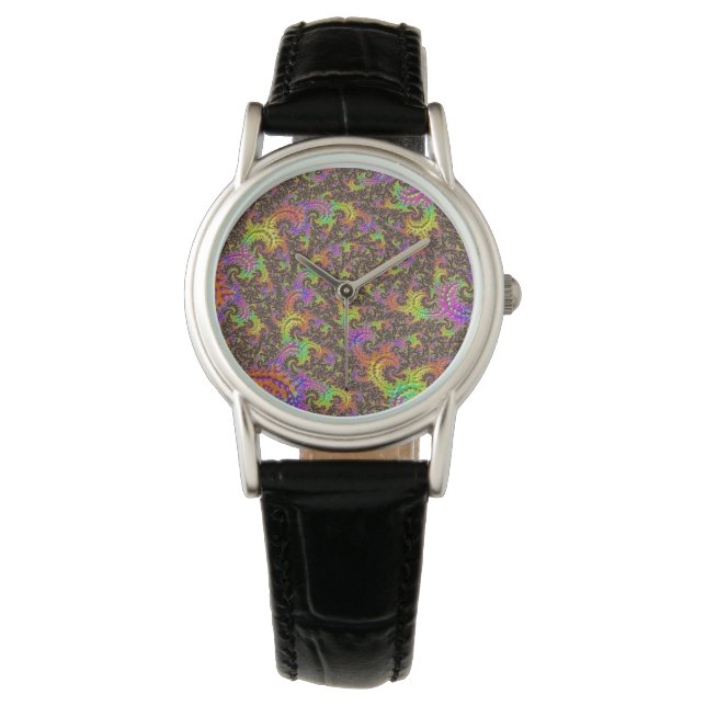 Flashy Colourful Spiral Abstract Digital Fractal Watch (Front)