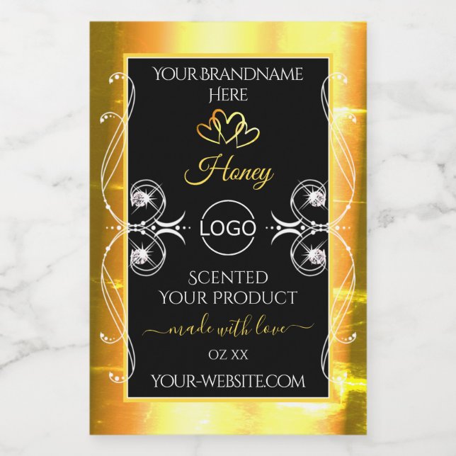 Flashy Dazzling Gold Black Product Labels Add Logo (Single Label)