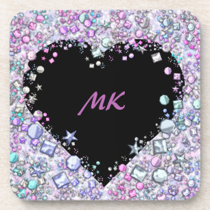 Flashy & Elegant Sequin Glitter Heart Monogrammed Coaster