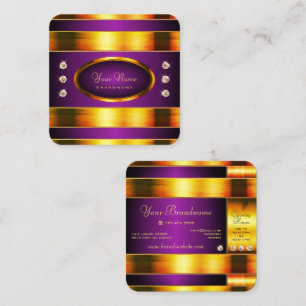 Flashy Gold and Purple with Luminous Rhinestones Square Business Card