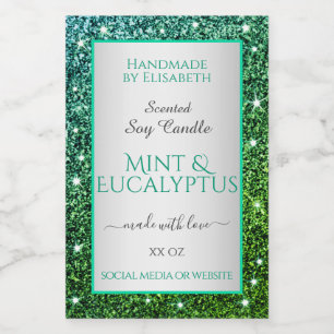 Flashy Green Teal Glitter Product Labels Beauty &