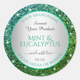 Flashy Green Teal Glitter Product Packaging Labels