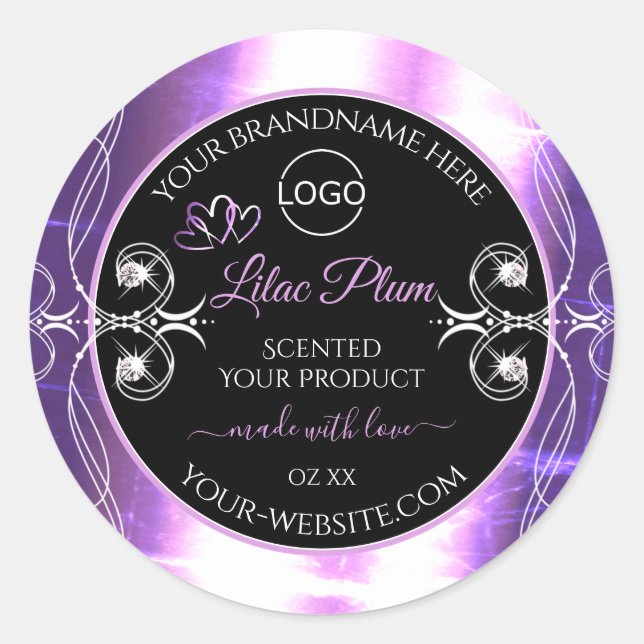 Flashy Light Purple Black Product Labels with Logo (Front)