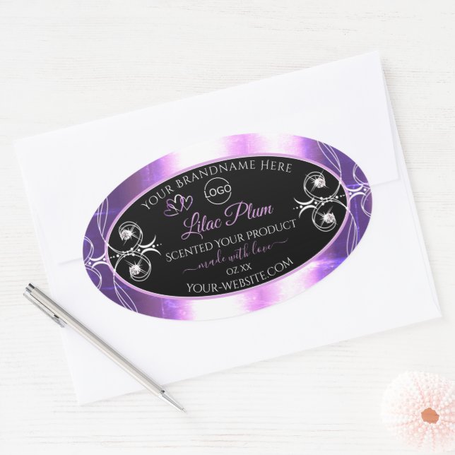 Flashy Light Purple Black Product Labels with Logo (Envelope)