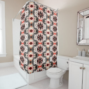 Flashy light to dark rapport, clear salmon to grey shower curtain