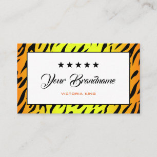 Flashy Orange Tiger Frame with Chic 5 Stars Modern Business Card