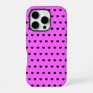 Flashy Pink And Black Hearts Pattern iPhone 16 Pro Case