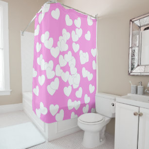 Flashy Pink With Big White Hearts Shower Curtain