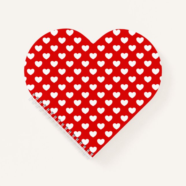 Flashy Red And White Love Hearts Heart-Shaped Notebook (Front)