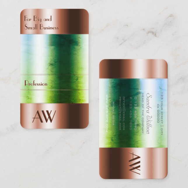 Flashy Rose Gold Box Glass Optics with Monogram  Business Card (Front/Back)