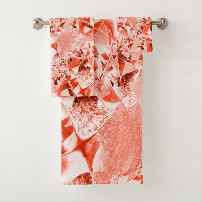 Flashy salmon to red with some bright and twisted bath towel set (Insitu)