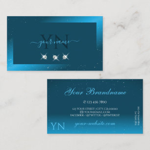Flashy Shimmery Teal Sparkling Diamonds Initials Business Card