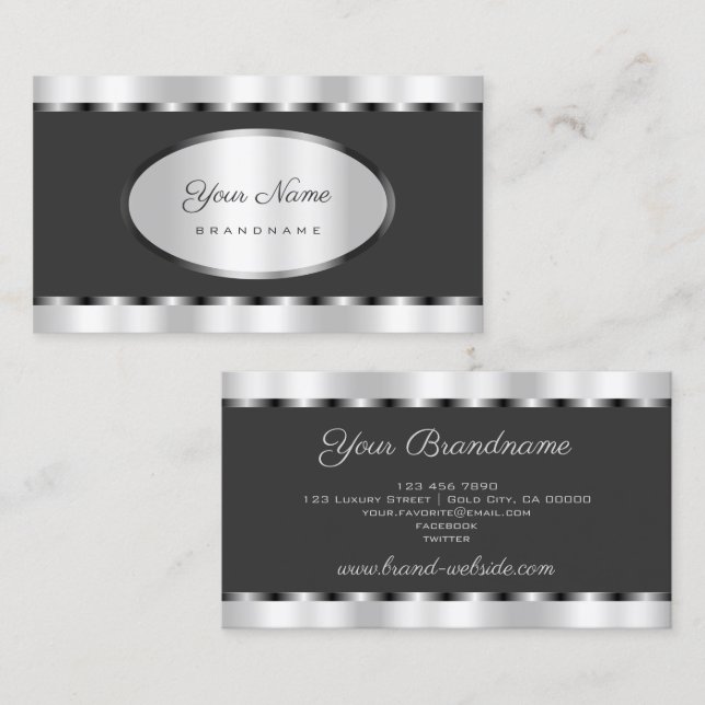 Flashy Silver Effect with Dark Grey Professional  Business Card (Front/Back)