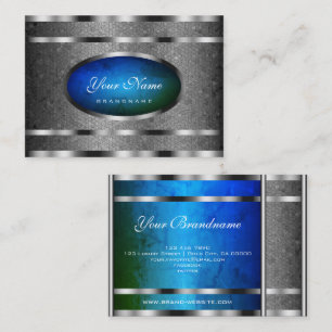Flashy Silver Snake Pattern with Blue Green Marble Business Card