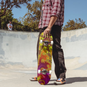 Flashy Vibrant Spiral Fractal Funky Abstract Art Skateboard
