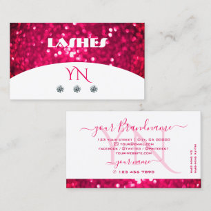Flashy White Girly Pink Sparkling Glitter Monogram Business Card