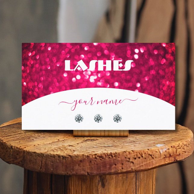Flashy White Hot Pink Sparkling Glitter Shimmery Business Card (Creator Uploaded)