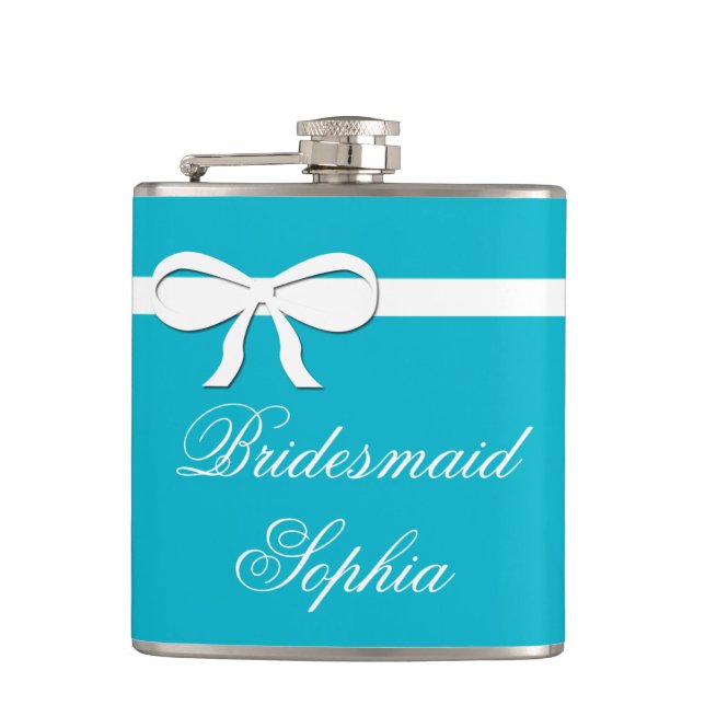 Flask Bridesmaid Gift blue Wedding Personalised (Front)