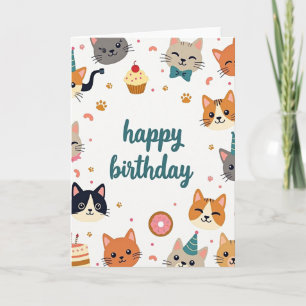 Flat Art Cat Birthday Card