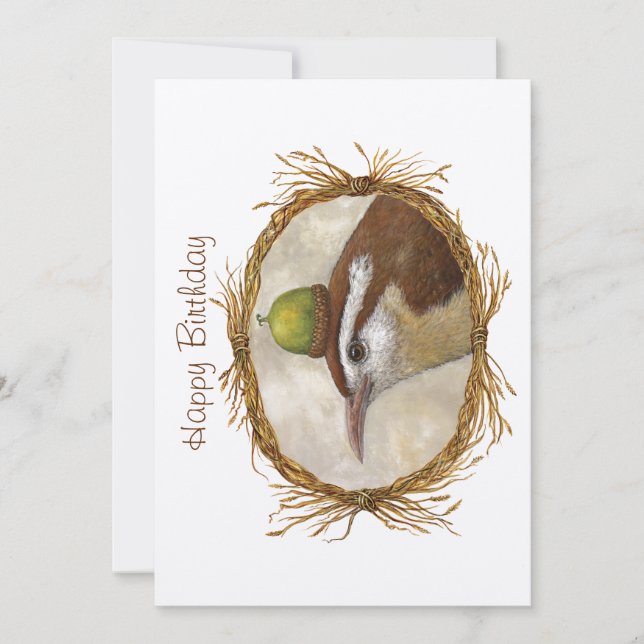 flat birthday card with Carolina wren (Front)
