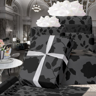 Flat Black Floral Toile Custom Background Wrapping Paper