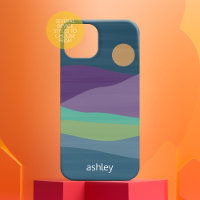 Flat Boho Abstract Landscape Sunset and Mountains