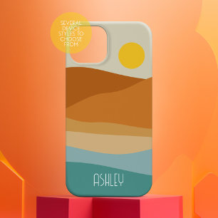 Flat Boho Abstract Landscape Sunset and Mountains iPhone 16 Case