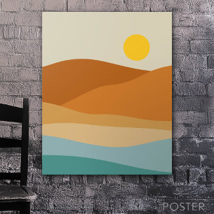 Flat Boho Abstract Landscape Sunset and Mountains Poster