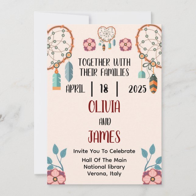flat boho wedding Invitation (Front)