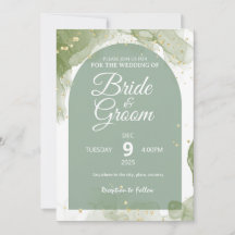 Flat Card Green Sage Editable Wedding Invitation