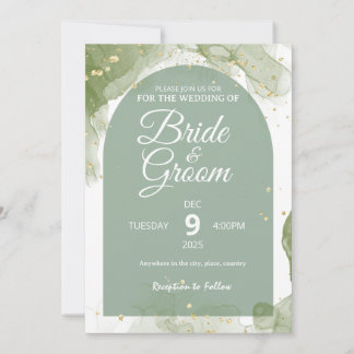Flat Card Green Sage Editable Wedding Invitation